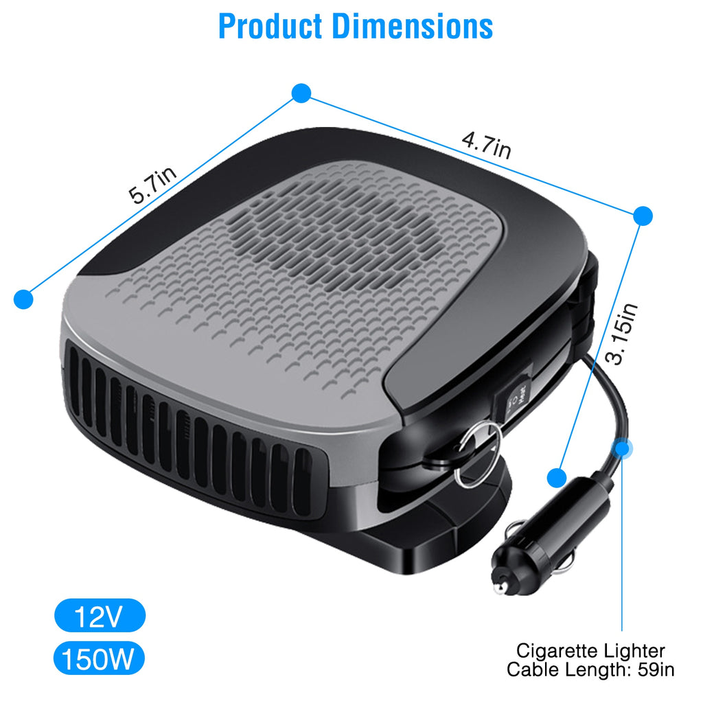 Calefactor Portátil 12V 150W 2 en 1 - Desempañador y Ventilador para Auto
