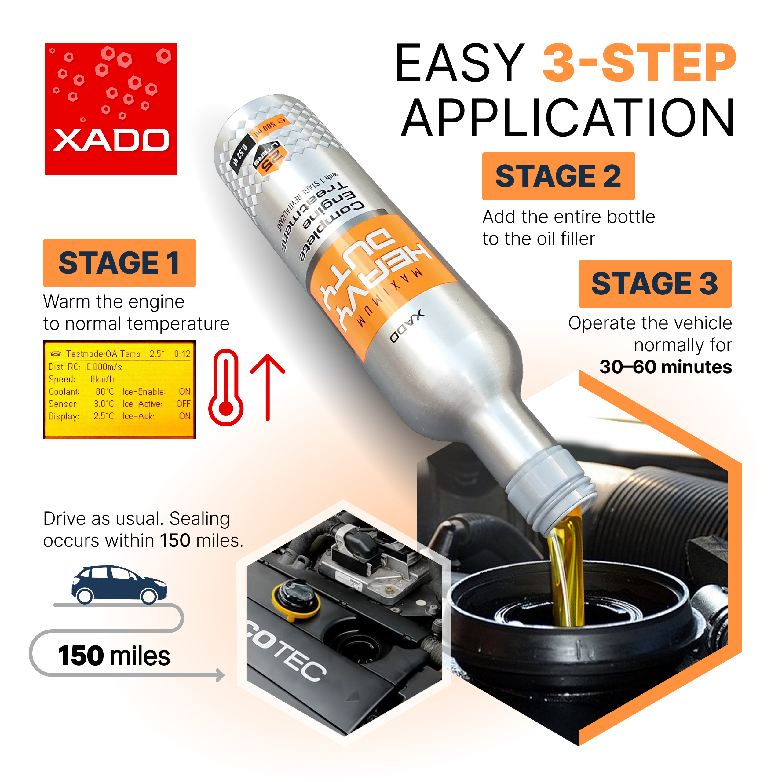 XADO 1 Stage Maximum Heavy Duty - Acondicionador de Metal para Motores Medianos y Pesados | 10-25 Qt