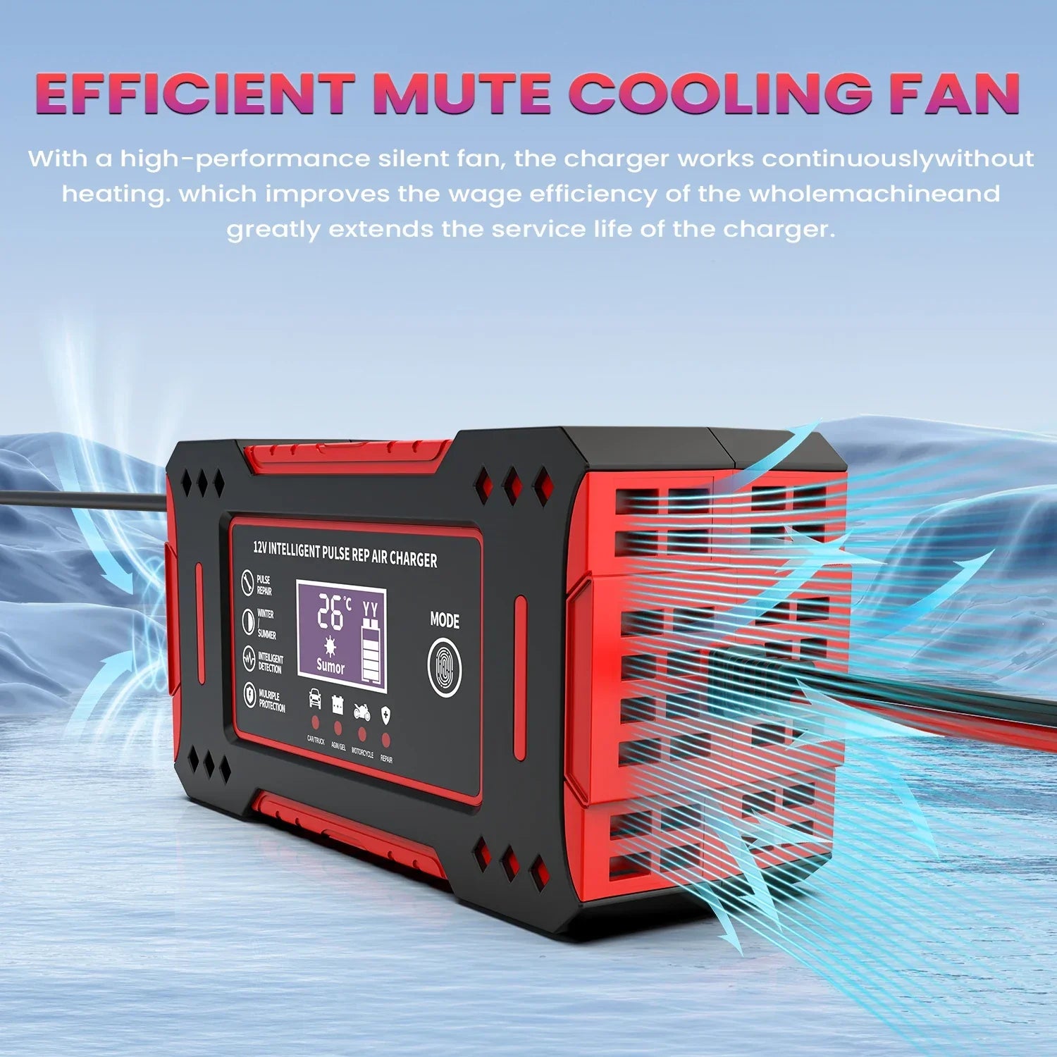 Cargador Inteligente de Batería 12V 6A - Pantalla LCD, Reparación Automática - Rojo