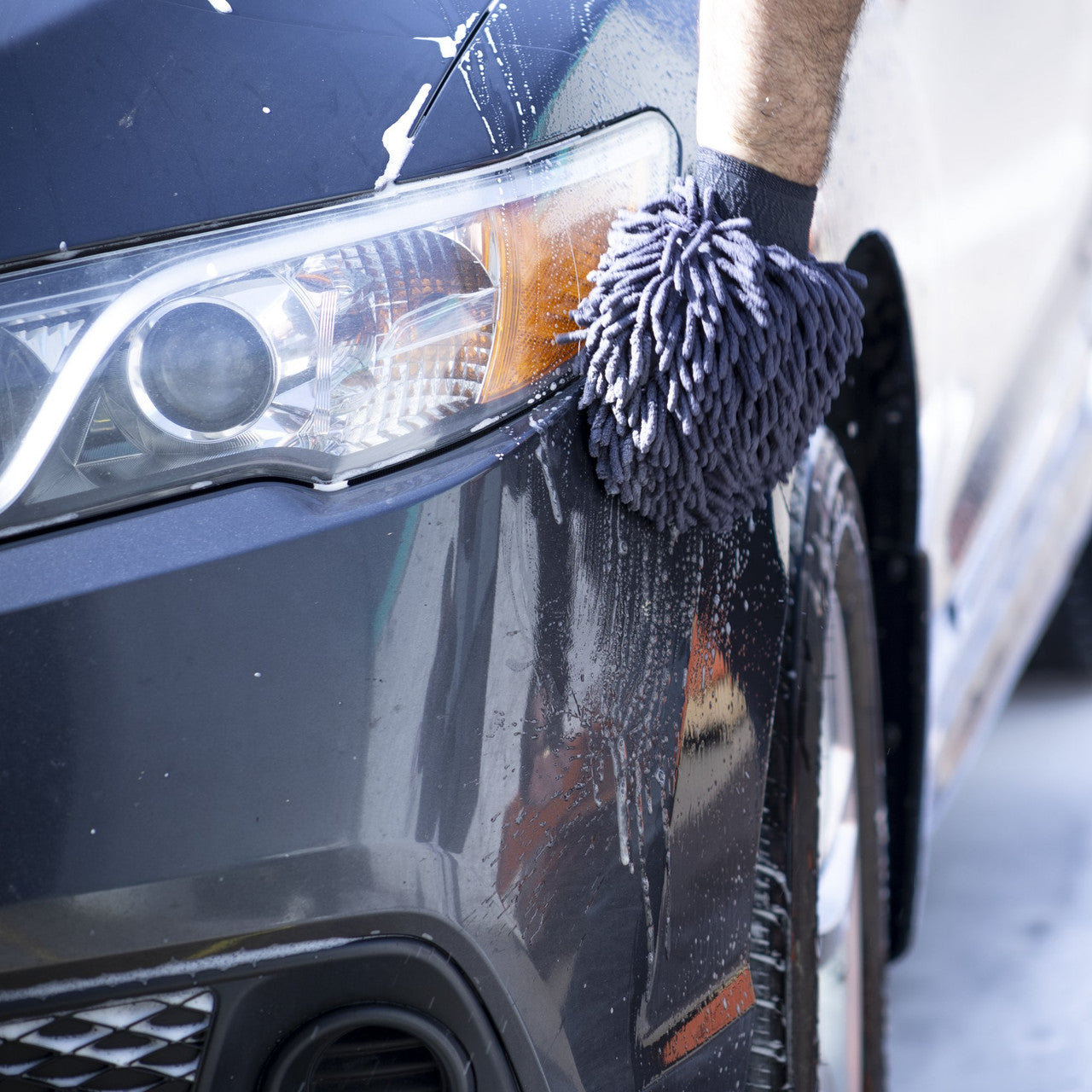 Guante de Lavado MOTIVITY Microfibra Chenille - Sin Rayones, Ultra Absorbente, Grande Gris